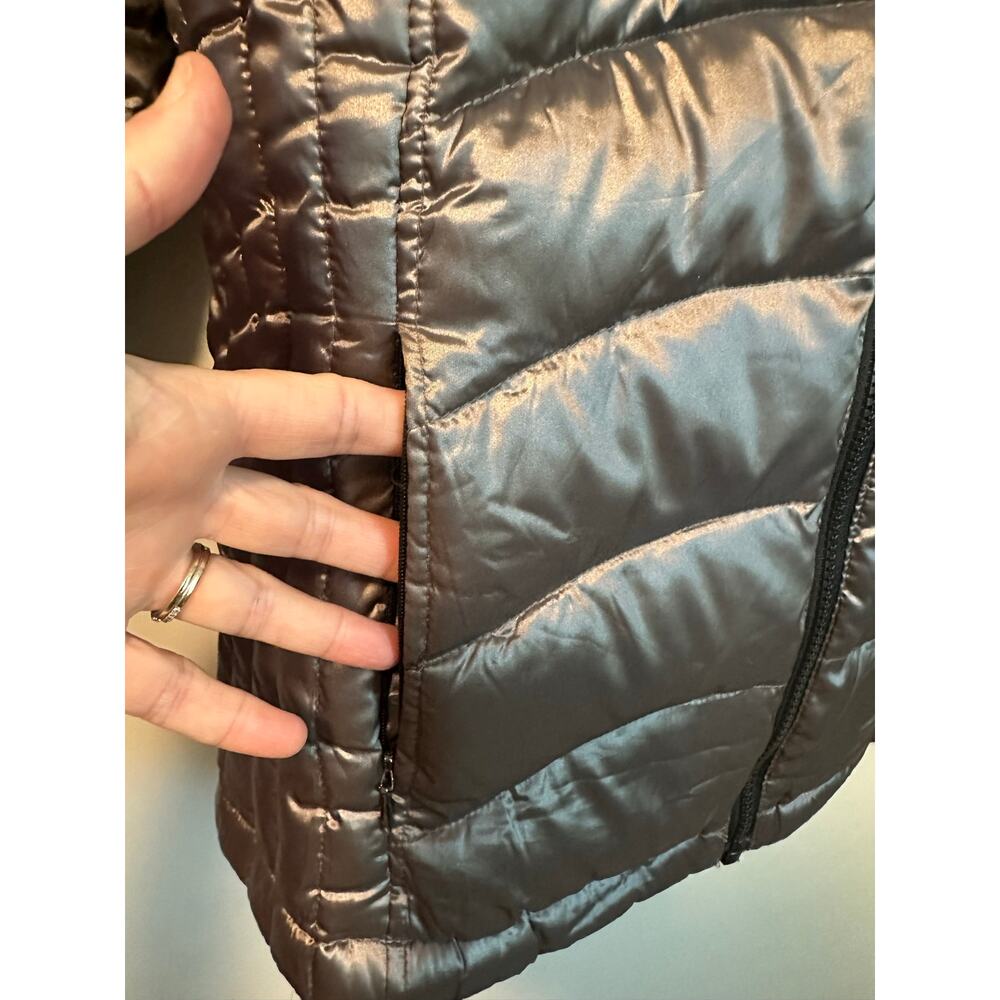 Andrew Marc Womens XL Metallic Gray Packable Lightweight Puffer Down Hood Jacket - Picture 4 of 11